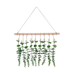 Wall Home Decor Greenery Eucalyptus Vines Hanging Plants with Wooden Stick Artificial Eucalyptus leaves