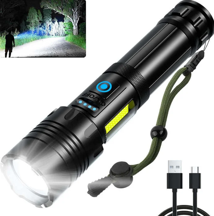 USB Waterproof Torch Light 18650 Emergency Super Bright Flashlight Rechargeable LED Torch