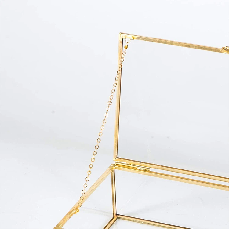 Glass Jewelry Box with Hinged Lid for Women and Girls Suitable for Storage Jewelry, Trinkets Flowers Vintage Brass Frame