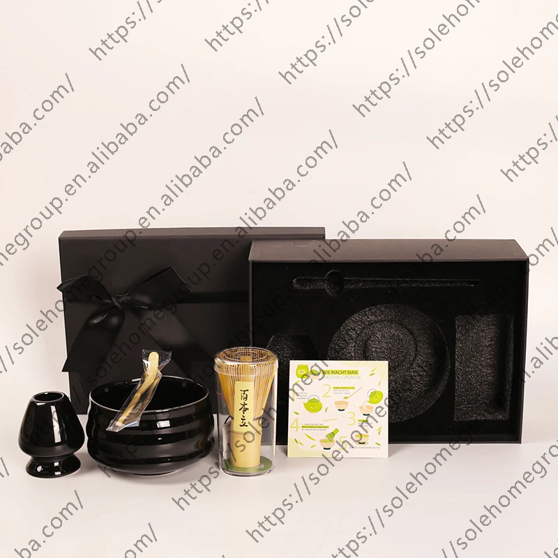 customized 4 color bamboo whisk set including whisk&holder&bowl&scoop matcha whisk gift case