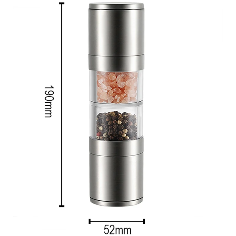 Manual 2 in 1 Double Head Spice Mills Ceramic Burr 18/8 Stainless Steel Salt and Pepper Grinder Spice Grinder Set