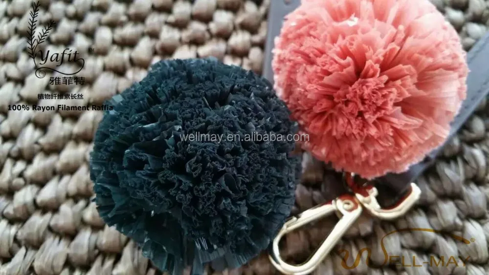 ISPIE Rayon Raffia Pom Pom Bow eco-friendly 3.5CM
