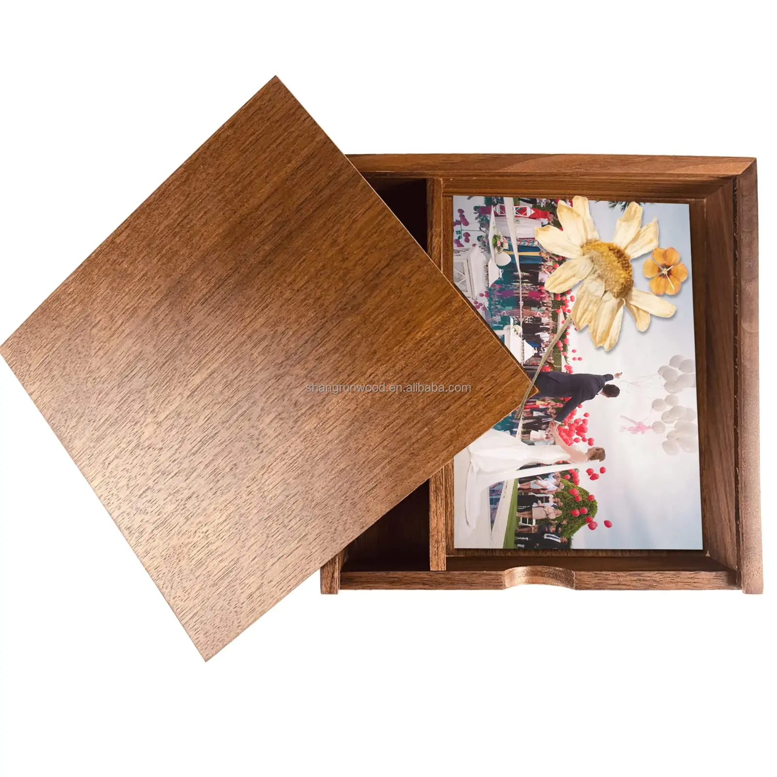 Wood Photo Keepsake Key Holder Box Key Cabinet Wooden Memory Box, Wooden Album Box With Sliding Top For Business Partners