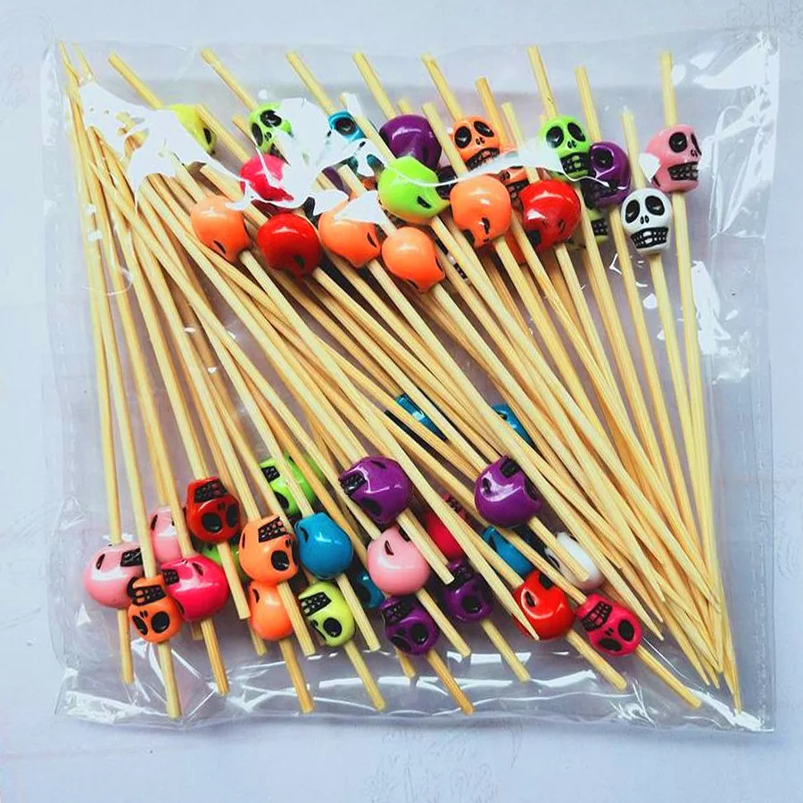 Gold ball silver ball fruit sticks prod disposable cocktail bamboo stick mixed color pearl