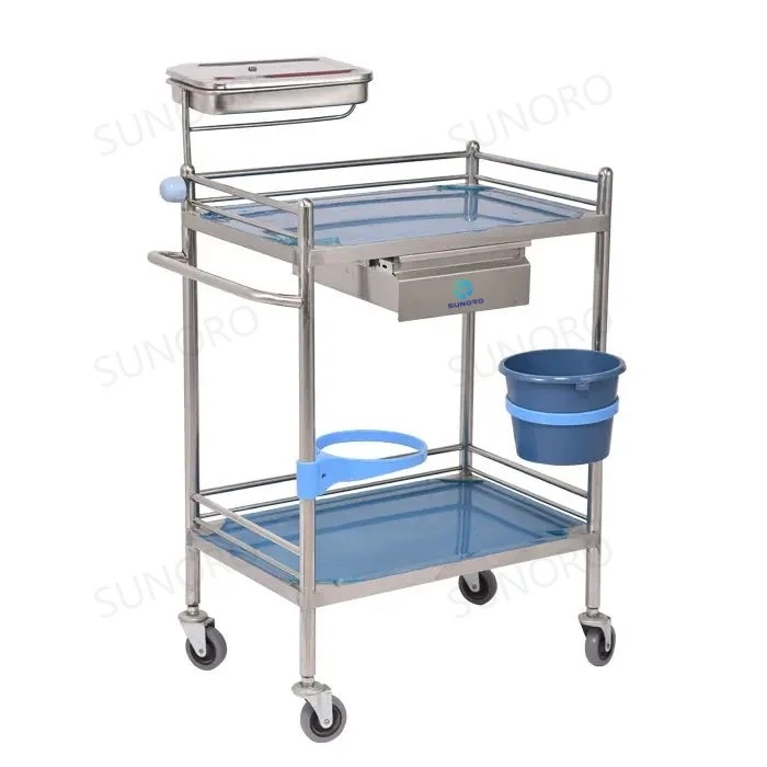 SST31 Hospital 304 Stainless Steel Instruments Trolley Hospital Mobile Dressiing Trolley for Clinic Use