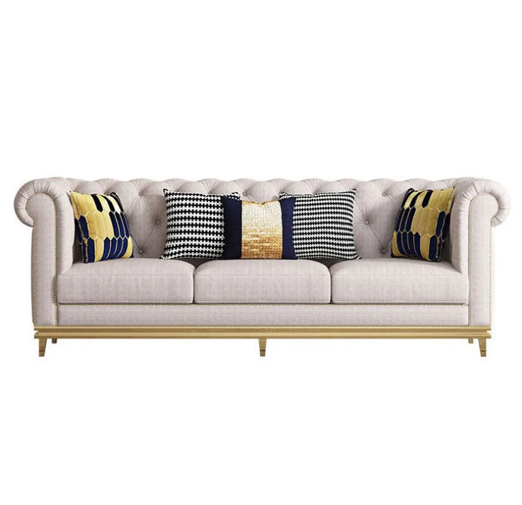 Villa furniture Scandinavian style simple fabric light luxury sofa set modern living room single double and triple wooden