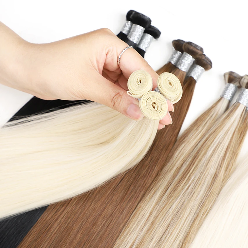 22 inch Blonde 50g genius weft hair extensions human hair wefts straight wholesale seamless weft remy 100% human hair extensions