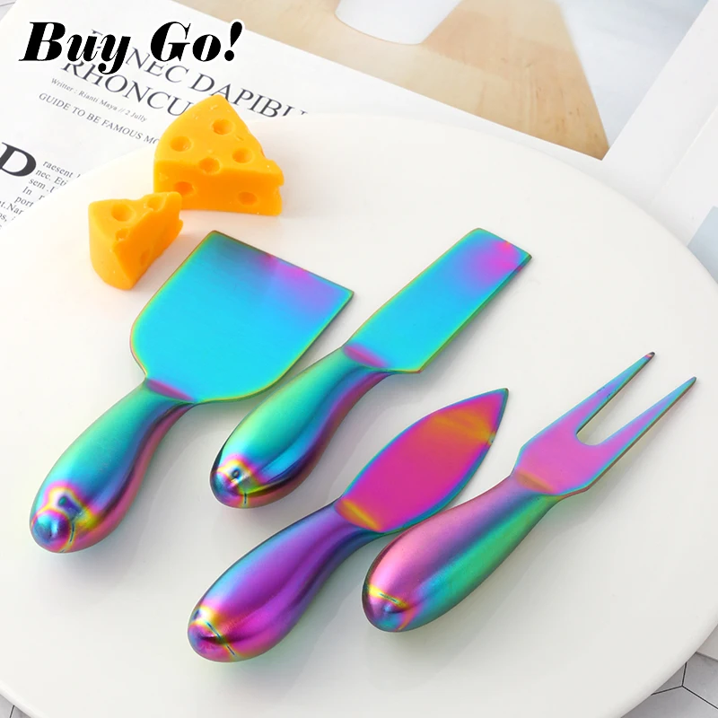 4 Pieces Cheese Cutter Color Plated Stainless Steel Cheese Shaver Fork Spreaders Cheese Knife Set