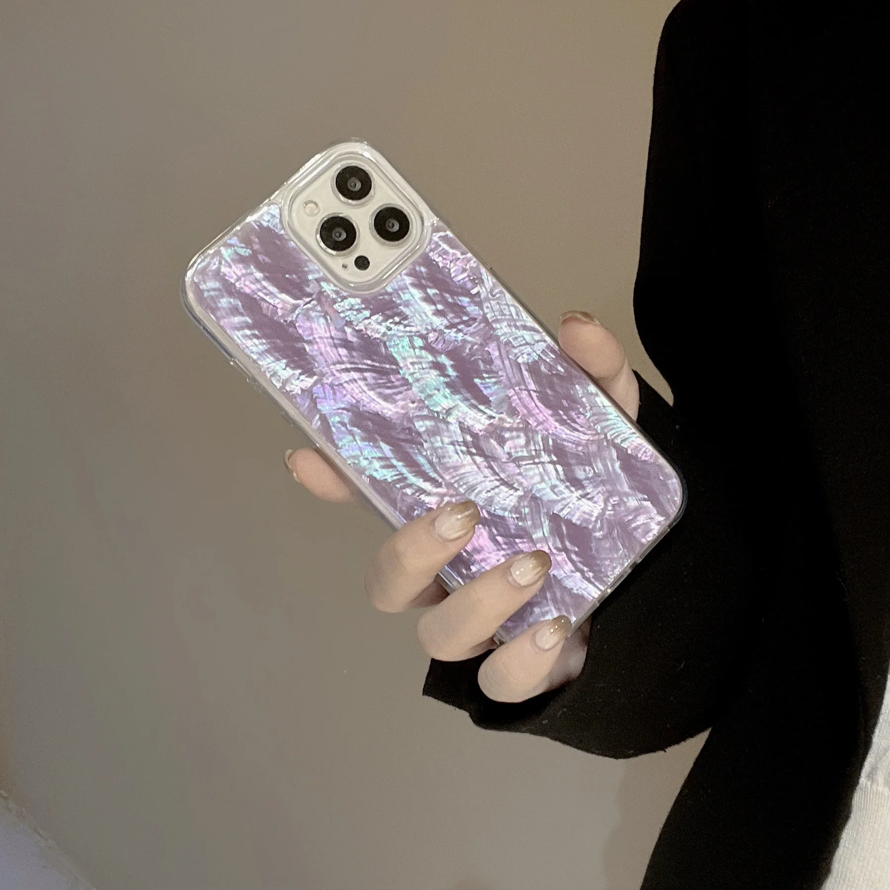 Hot Sale Fashion Natural Purple Shell Phone Case with Pearl Chain for iPhone 14 Girls Luxury Cover for iPhone 13 12 11 X XR XS