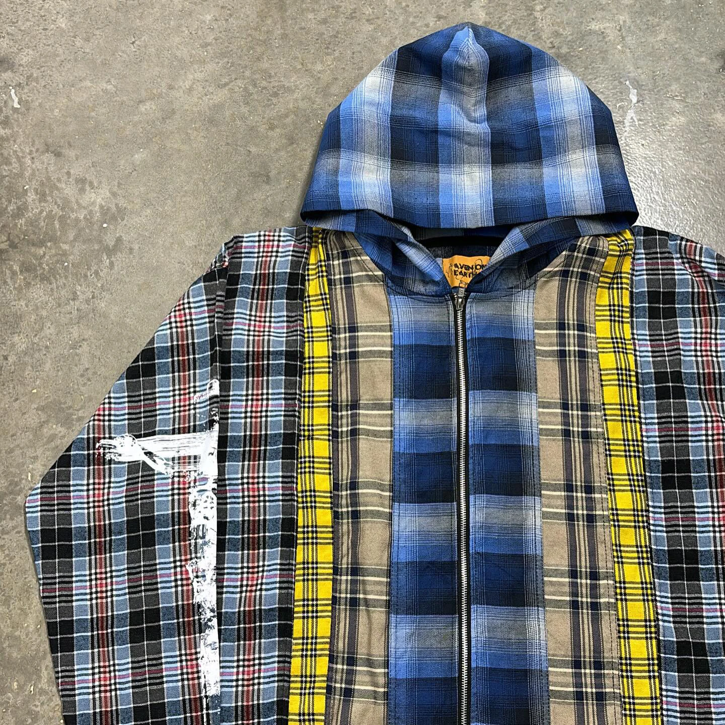 Custom casual streetwear oversize color block button up long sleeve patchwork cut and sew panel plaid flannel shirts for men