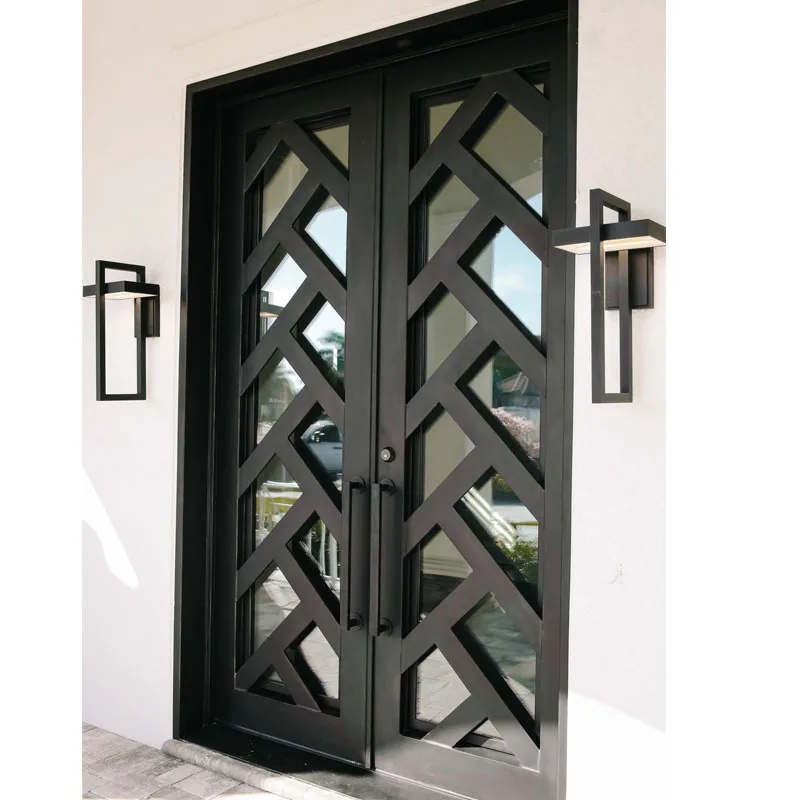 Residential exterior wrought iron double security entry front doors