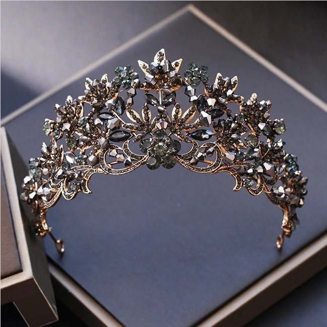 
New Bridal Jewelry European Baroque Black Crystal Big Crown Tiara Headdress Studio Catwalk Show Accessories 