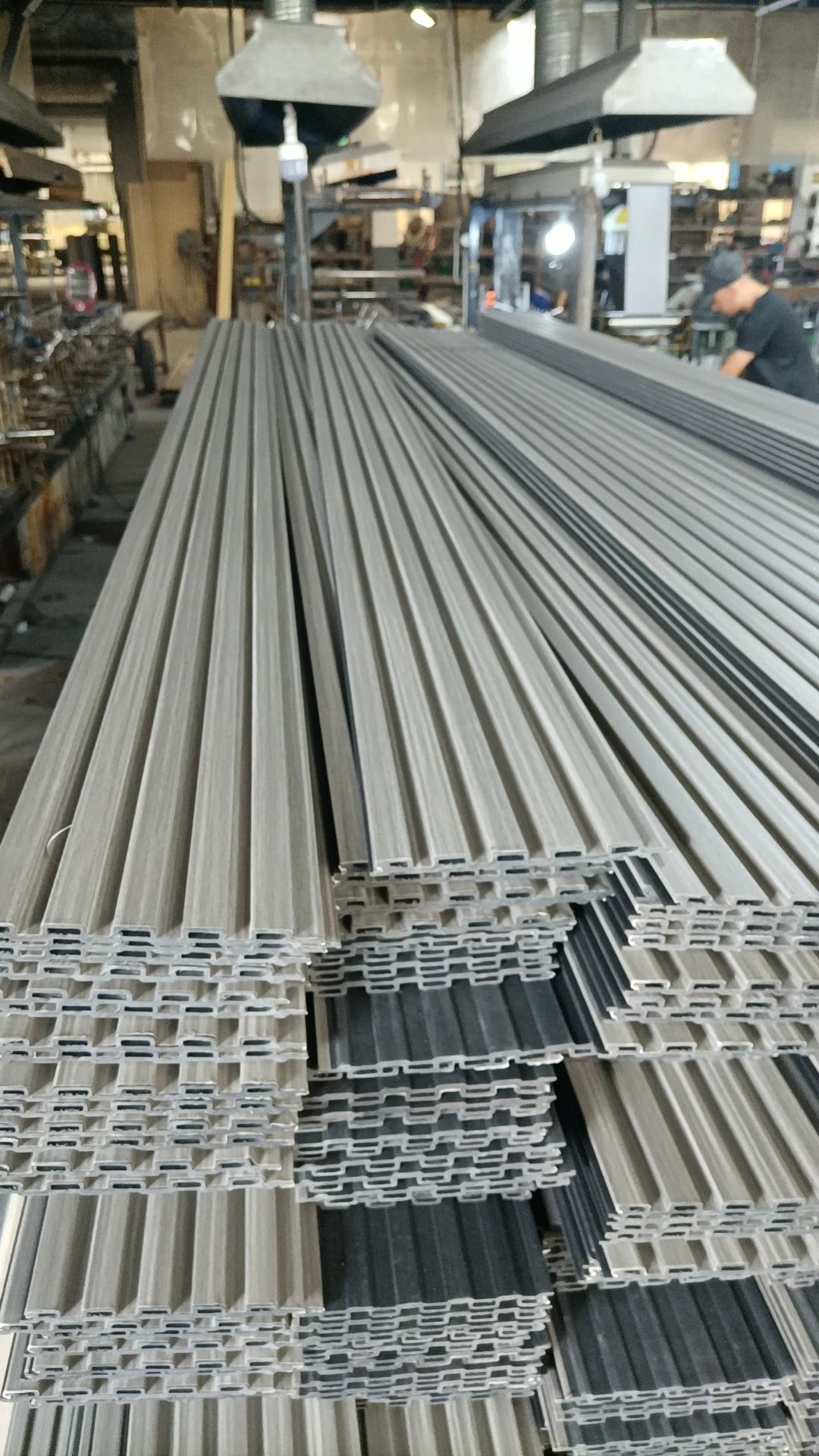 waterproof fireproof wood grain WPC laminated 3d fluted wall panel interior 159*09mm wpc panels