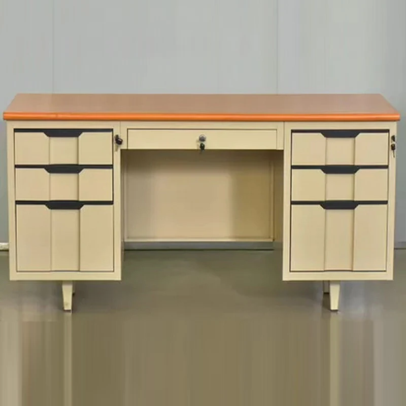 Modern Double Pedestals Steel and Wood Computer Desk Modular Office Furniture for Home Use Iron and Wooden Standing Desk