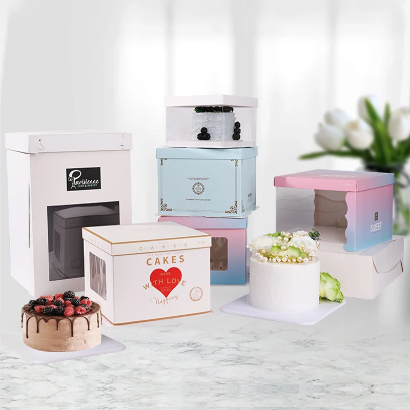 Wholesale Customized High Quality Tall Cake Boxes for Birthday Wedding  with Packaging Transparent Cake Box