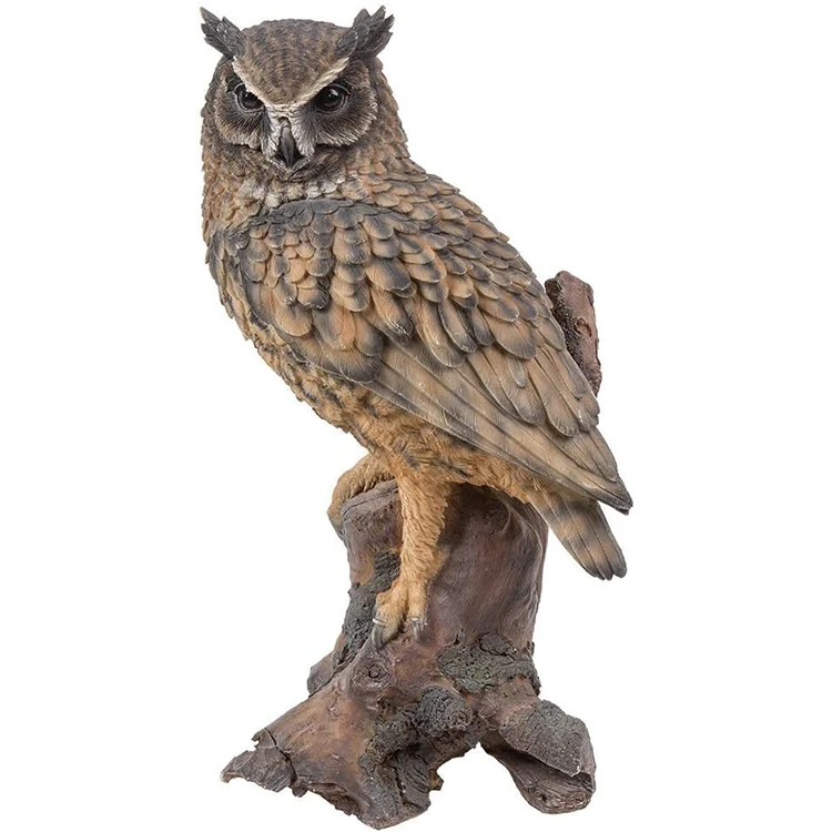 Free Sample Indoor Outdoor Decor Statue Realistic Looking Eagle Owl Perched On Stump Resin Sculpture