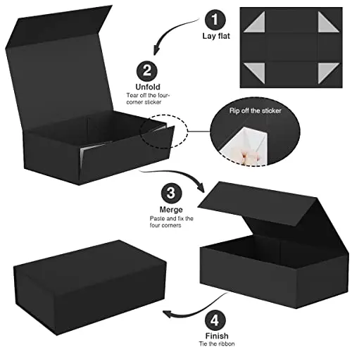 Wholesale Luxury Hair Wig Packaging Black Box Closure Custom Logo Magnetic Gift Box Package