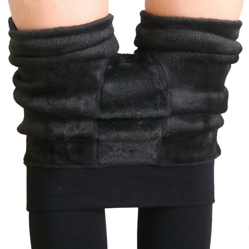
Black Slim Elastic Fit Warm Leggings Scrunch Butt Winter Thermal Leggings Lined with Velvet For Women 