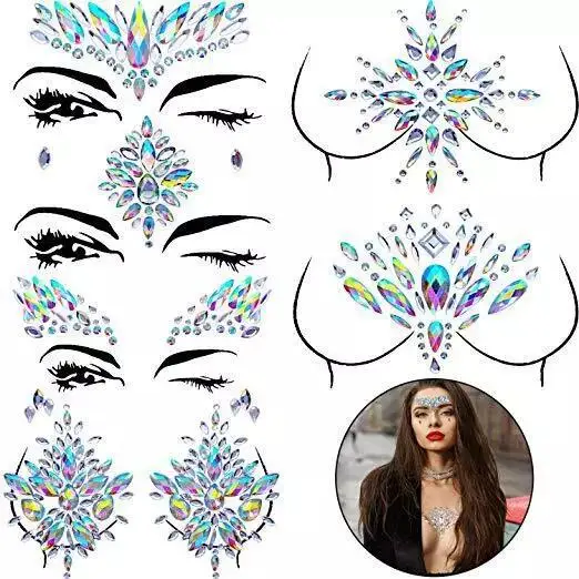 Face Gem Glitter Sticker Body Rhinestone Bling Crystal Eye Flash Temporary Chest Tattoo Stickers Jewels Set For Festival Party
