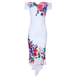 Elegant Sexy Off Shoulder Floral Print Evening Party Dress Women Summer Plus Szie Slim Ruffles Office Bodycon Mermaid Dresses