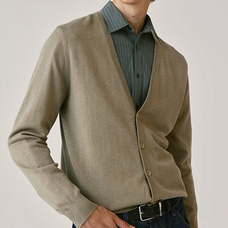 2024 Cotton Wool Cashmere Sweater Factory Casual Slim Fit Chunky Ribbed Knitted Cardigan For Men