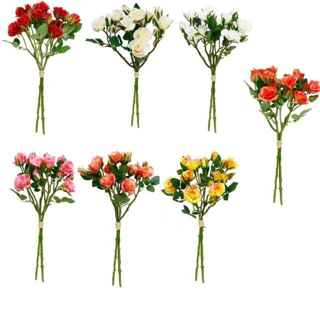 New 18 Heads Stem Artificial Silk Miniature Wild Rose Flowers For Decoration