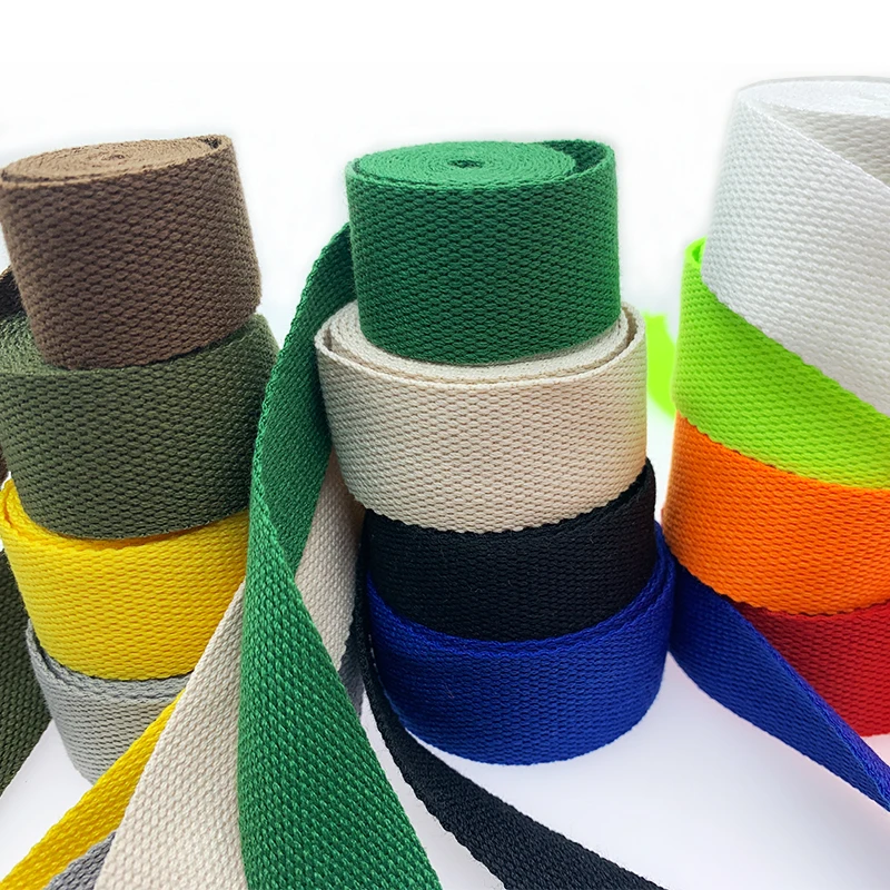 Wholesale colorful polyester cotton webbing 2cm 2.5cm 32mm 3.8cm 5cm solid color canvas webbing for bag strap