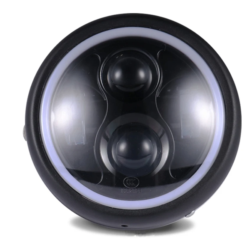 Светодиодная передняя фара для мотоцикла 6 5 Дюймов 12V светодиодные фары с ангелом пригодный Sportster Cafe Racer Подставка-поплавок Go аксессуары
