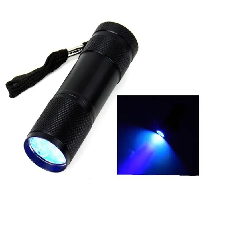 Aluminum Water Resistant 9 LED mini Flashlight High Quality UV UltraViolet Black Light Small Handheld Flash Light