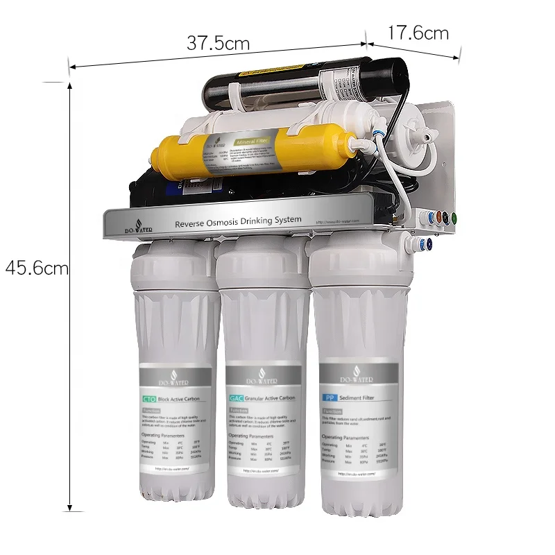 75 Gpd Salt Water Treatment Machine Household Reverse Osmosis Water Purfiler Filters With 7 Stages For Home Drinking Customized