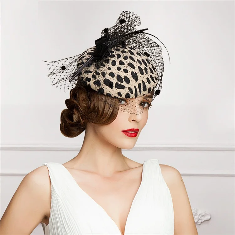 Женская элегантная британская Универсальная высококачественная модная аристократическая винтажная Шерстяная кепка для вечеринок и банкетов Женская Формальная шляпа с вуалью и перьями
