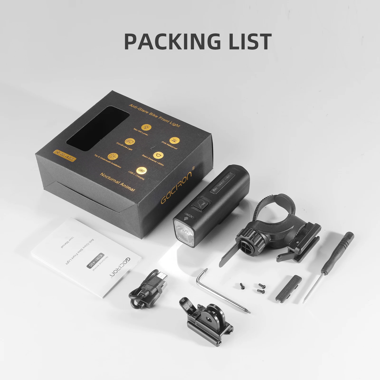 GACIRON KIWI-400 Bike Light LED Bike Light Set Light Bike 400 Lumen Waterproof