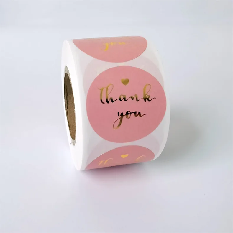 Custom Logo Gold Stamped Embossed round Circle Packaging Labels Waterproof Vinyl Roll with Adhesive Sheets of Thankyou Tags