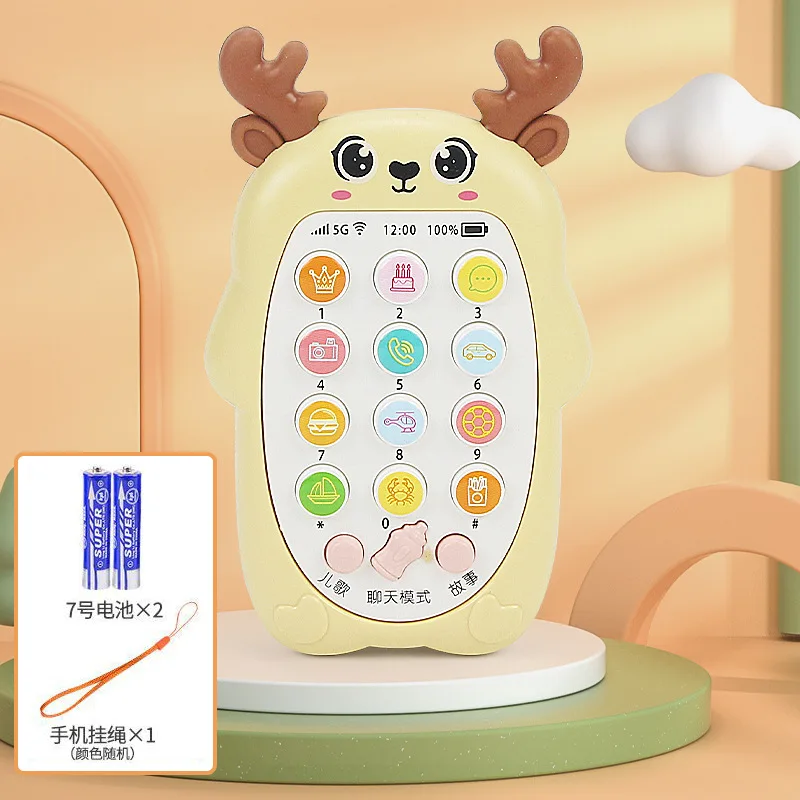 New Arrival Cute Deer Bilingual Vibrating Mobile Phone Toy With 3 Colors Deer Teether Educational Mobile Phone Toy