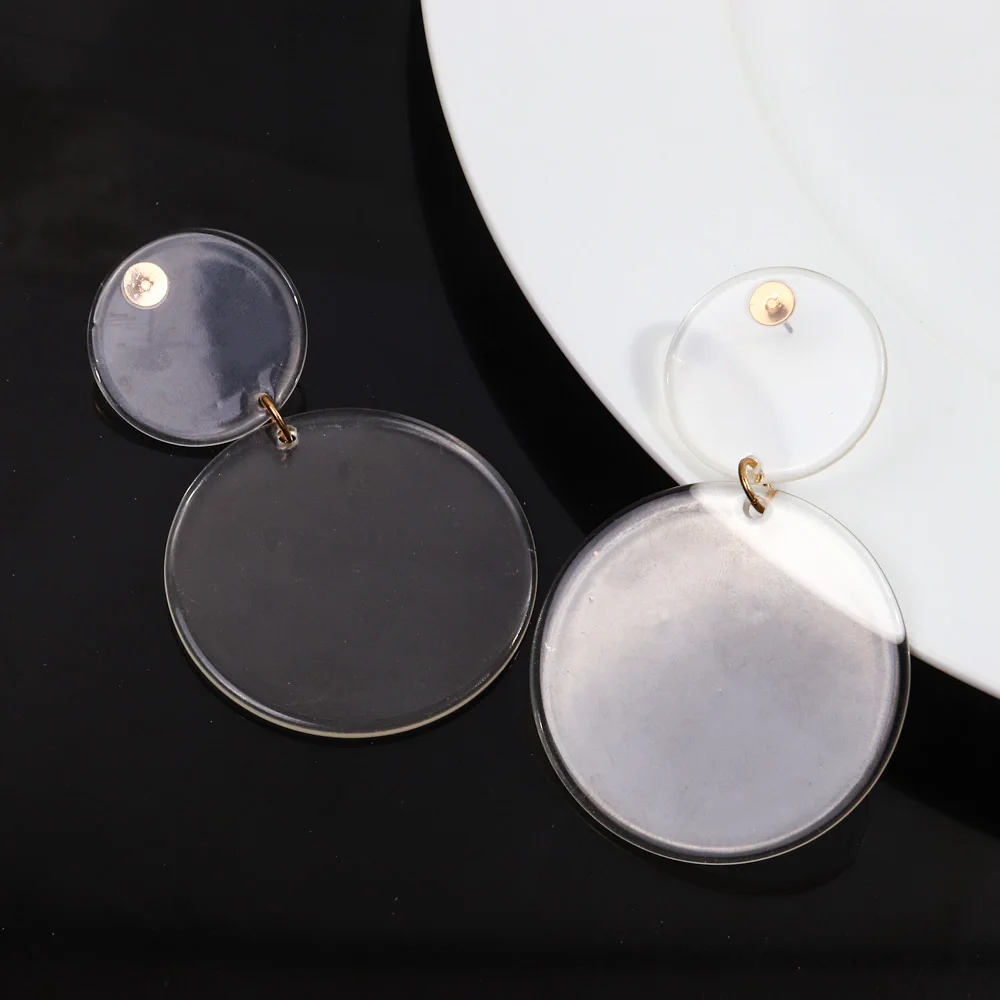 Autumnwinter Designer Textured Casual jewelry Clear Plexiglass Round Simple Large Party Jewelry Long Acrylic earrings for Women
