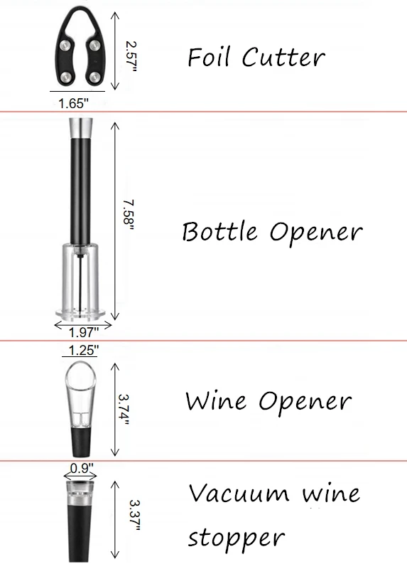 Convenient Cheap and Air Pump Wine Opener Set Corkscrew Wine Accessories Wine Opener Kit Foil Cutter and Extra Corkscrew Opener