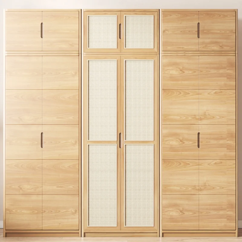 Hotel home apartment design high quality bedroom furniture rattan cabinet four door double door wooden wardrobe
