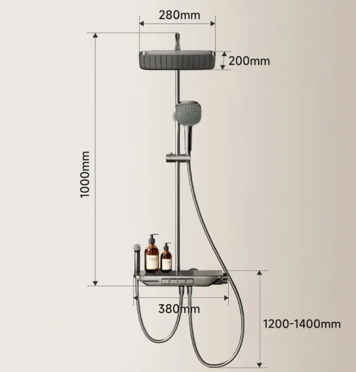 ARROW Black Gun Gray Piano Shower System Cold And Hot Water Mixer 4 Functions Contemporary Shower Faucets Bathroom Shower Set