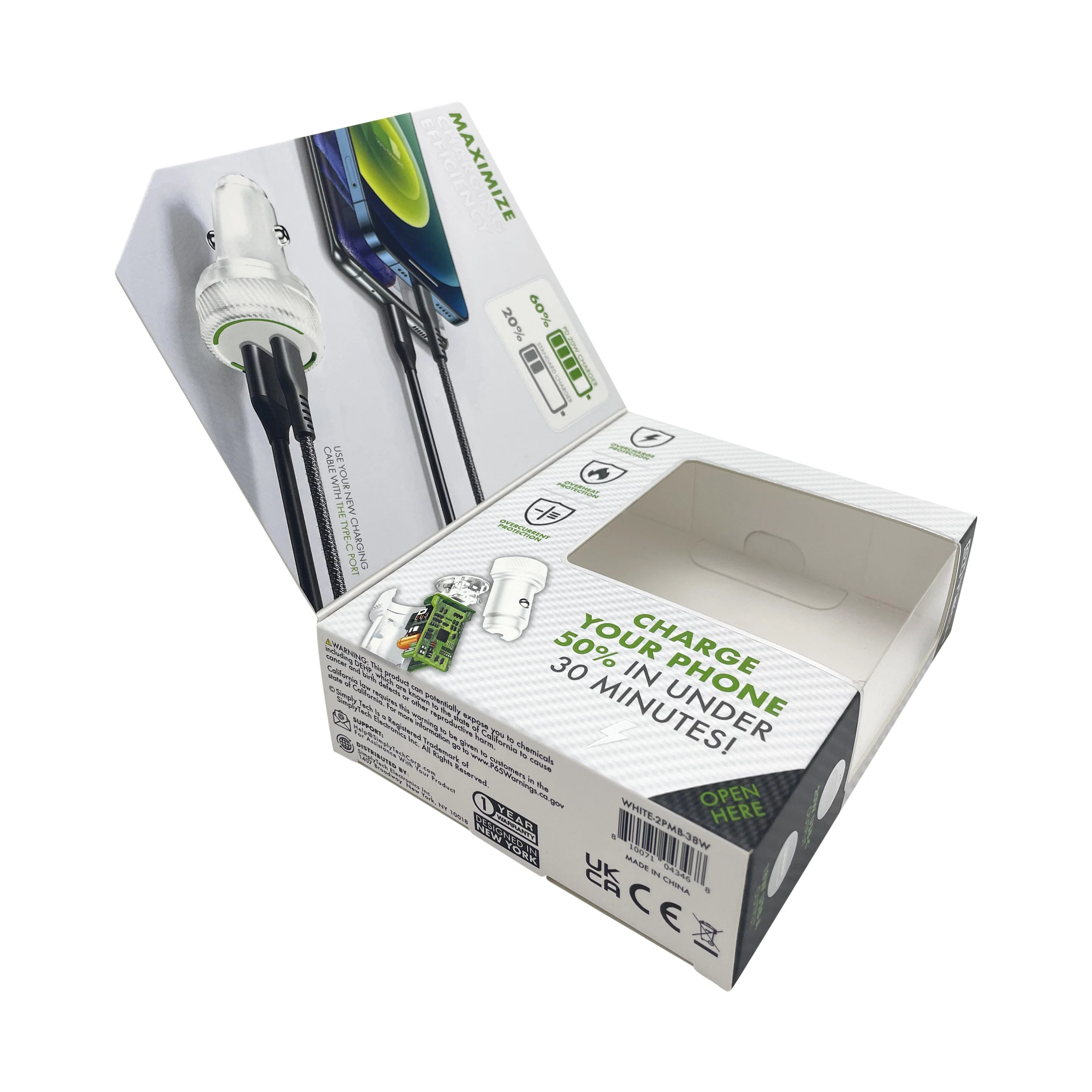 Custom Box Logo Protective Electronic Packaging Car Charger Magnetic Paper Box Printing Book-shape Gift Box with UV and  Window