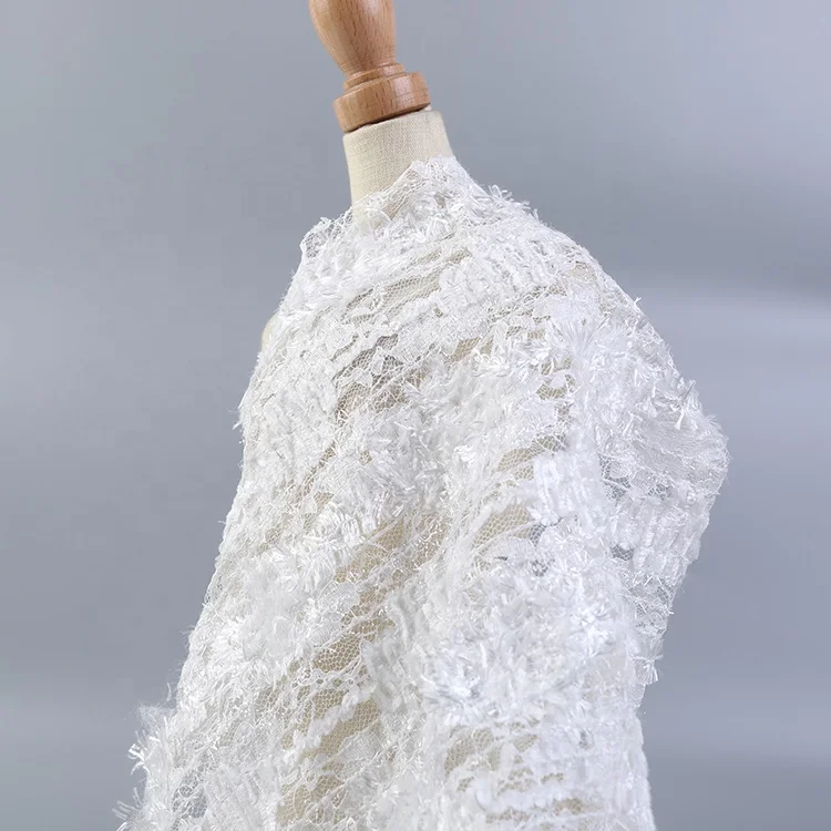 Роскошные белые пушистые кружева из синели с вышивкой для свадьбы блестящая кружевная ткань