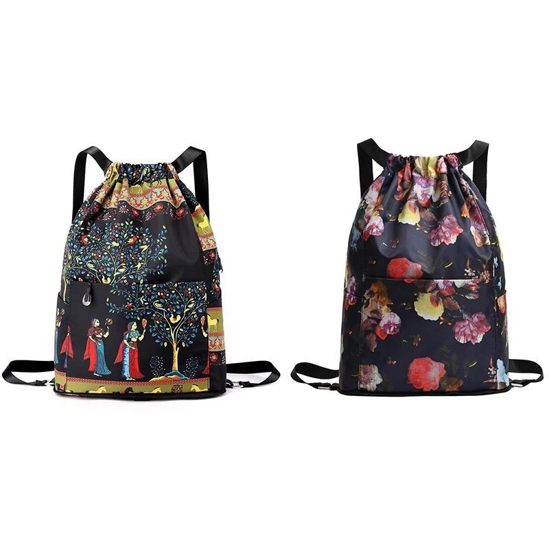 Hot Sale Eco-friendly Durable Foldable Travel Drawstring Backpack Canvas Drawstring Knapsack with Pocket