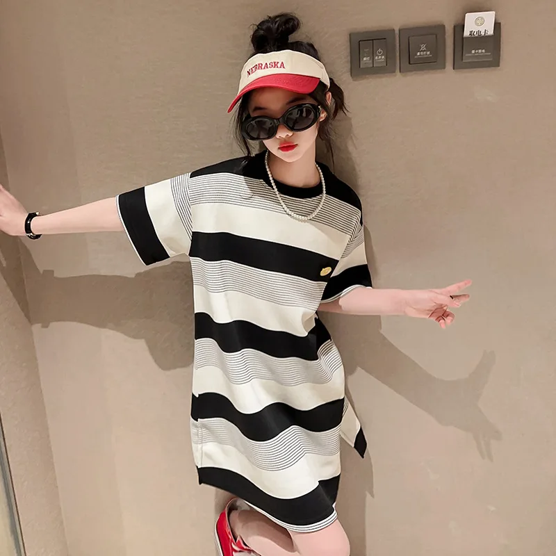 Summer White And Black Stripe Kids Girl Dress Baby Girl Party Dress Children Frocks Designs Girls Dress Patterns