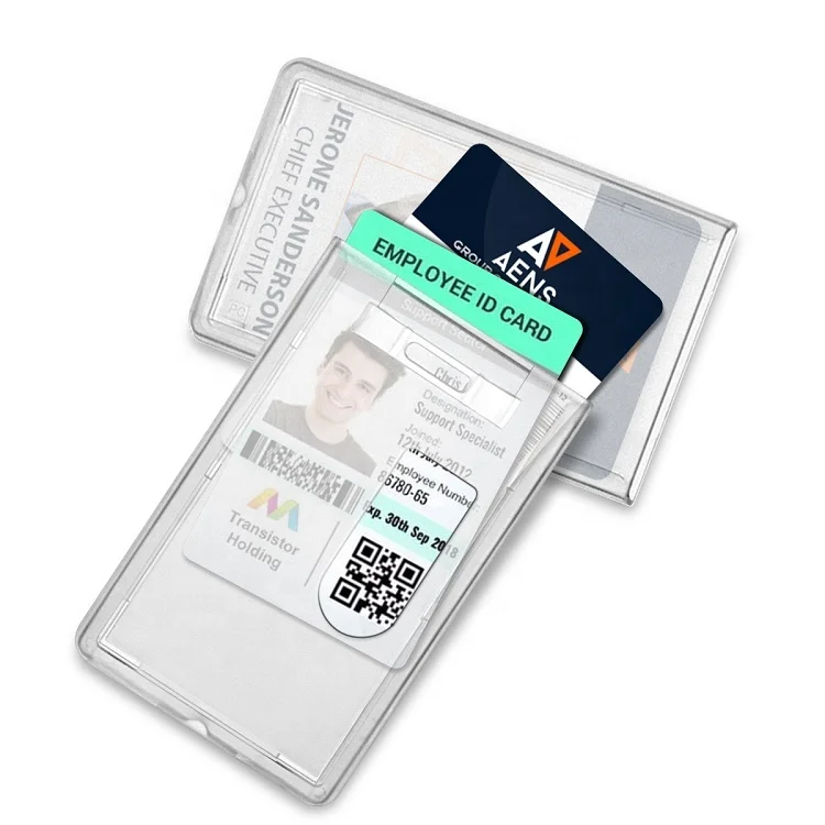 Wholesale Hot Sale Rigid ID Badge Card Holder Vertical Hard Plastic PC Material 2 Card Slots with Thumb Notch