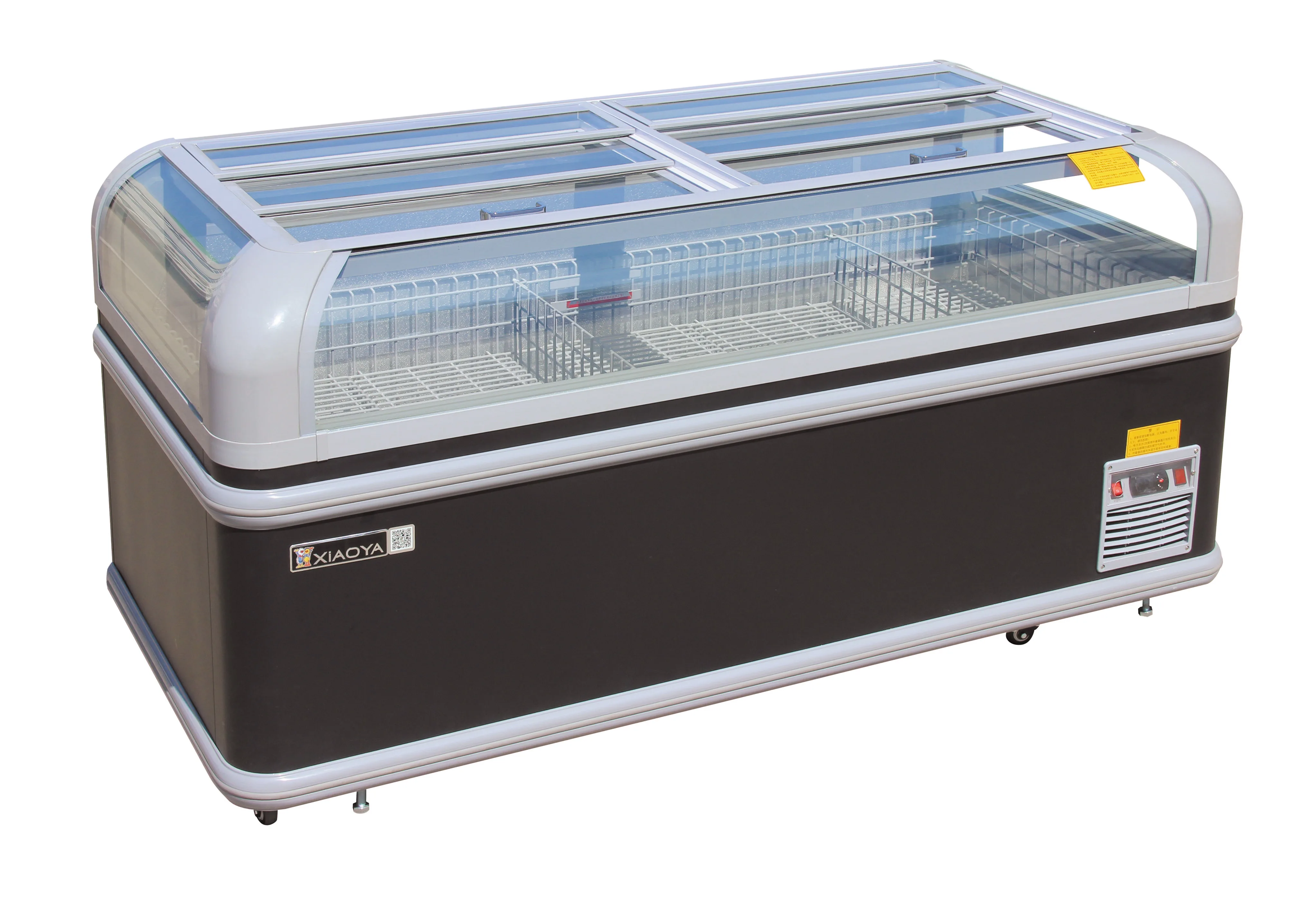 glass black island freezer Refrigeration Equipment Supermarket Island Display Chest Freezer combination freezer