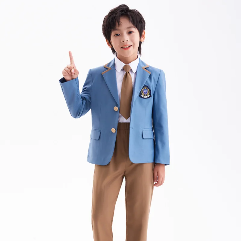 British College Style School Uniforms Boys And Girls Autumn Suits Plaid Skirt Suits Elementary School Class Uniforms