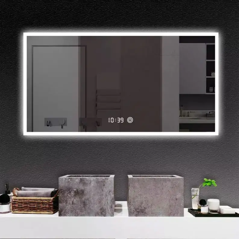 Modern LED Bath Mirror with Dimming & Bluetooth New Arrival Acrylic Diffused Frame Wall Mounted Defogging for Home Hotel Bedroom