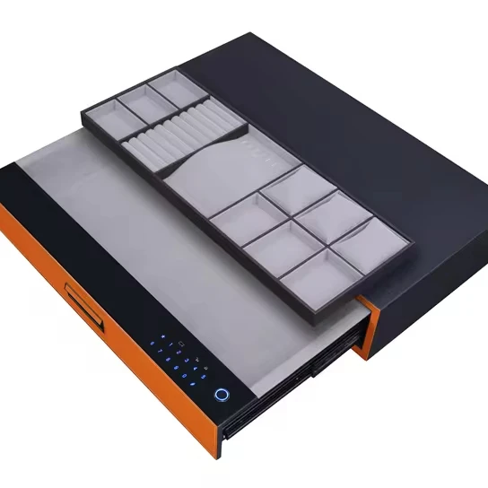 Automatic Pop Up Alloy Aluminum Secret Hidden Smart FingerPrint Leather Safe Box Cabinet Touch Password Lock Storage Drawers