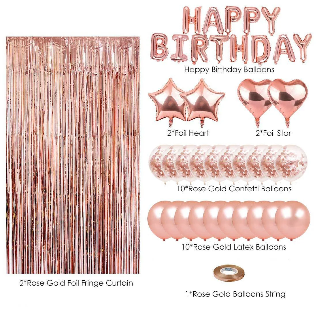 OEM latex 5 inch 12 inch 18 inch colorful confetti decoration party balloon set rose gold star heart birthday banner balloon kit