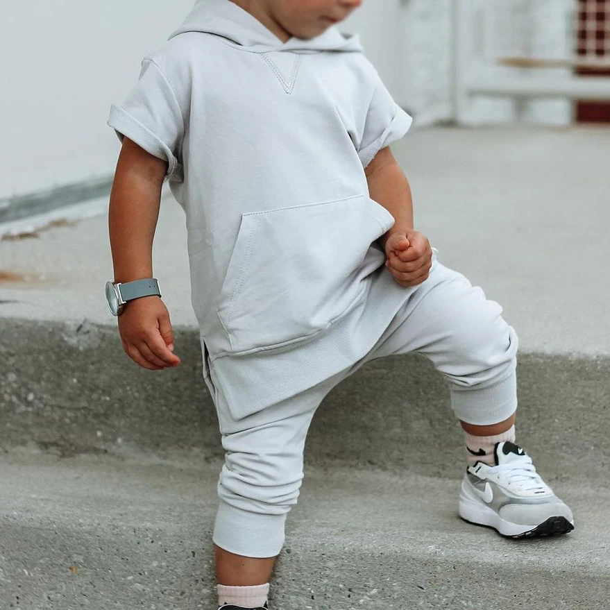 Spring Toddler Slim Fit Track Suit Hoodie Short Sleeve Trackpants Streetwear 2 Piece Pants Set Outfit Custom Jogger Suit Child