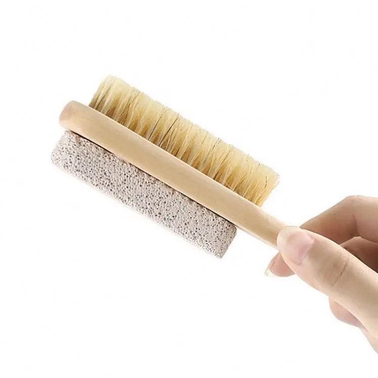 
Wood Handle Pumice Stone Foot Brush Scrubber Feet Exfoliating Dead Skin Remover Natural Bristle Massage Tool 